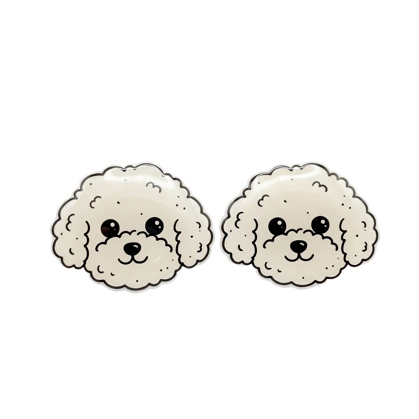 bichon frise white stud earrings with hypoallergenic titanium posts - nickel-free for sensitive ears, cute gift