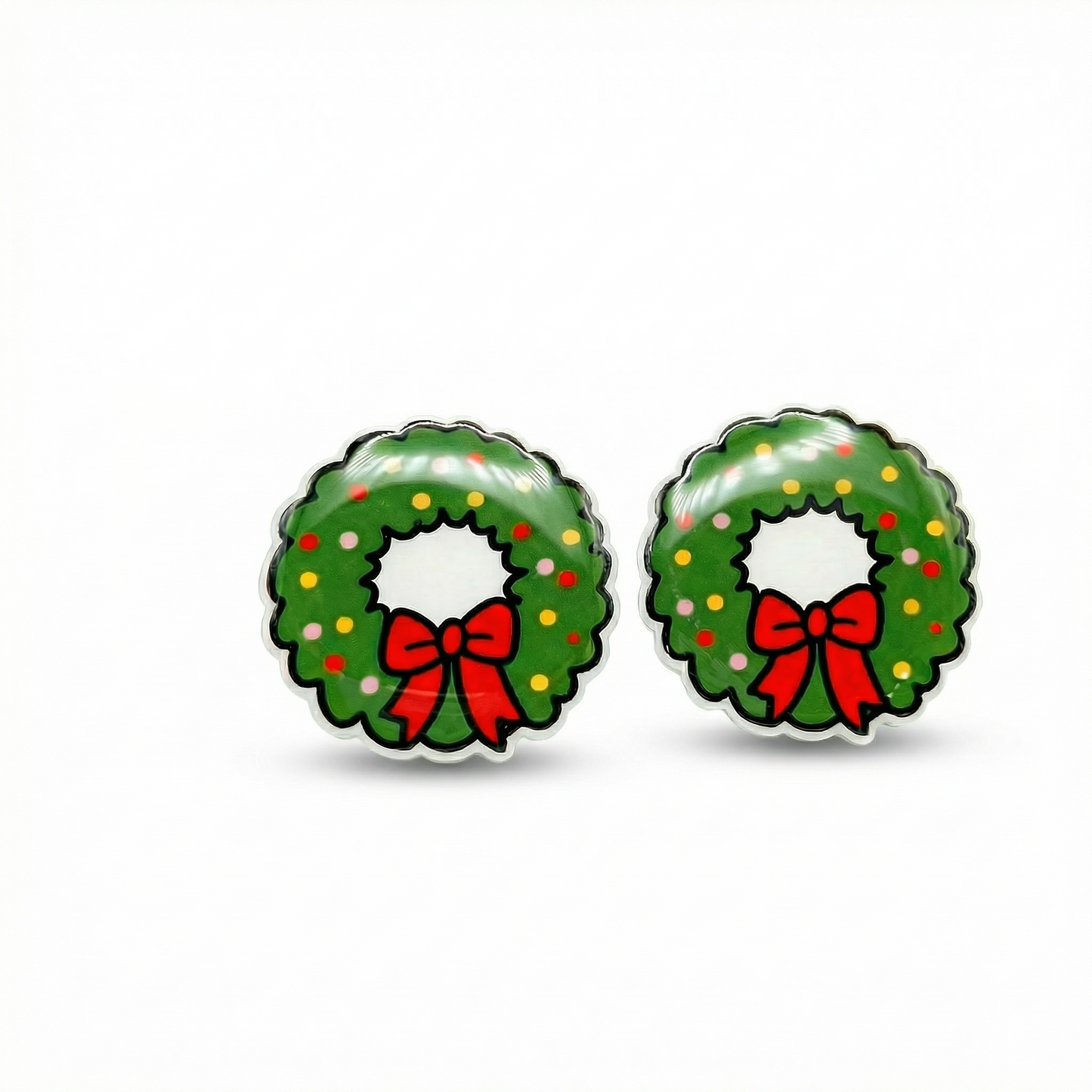 christmas wreath stud earrings with hypoallergenic titanium posts - nickel-free for sensitive ears, cute gift
