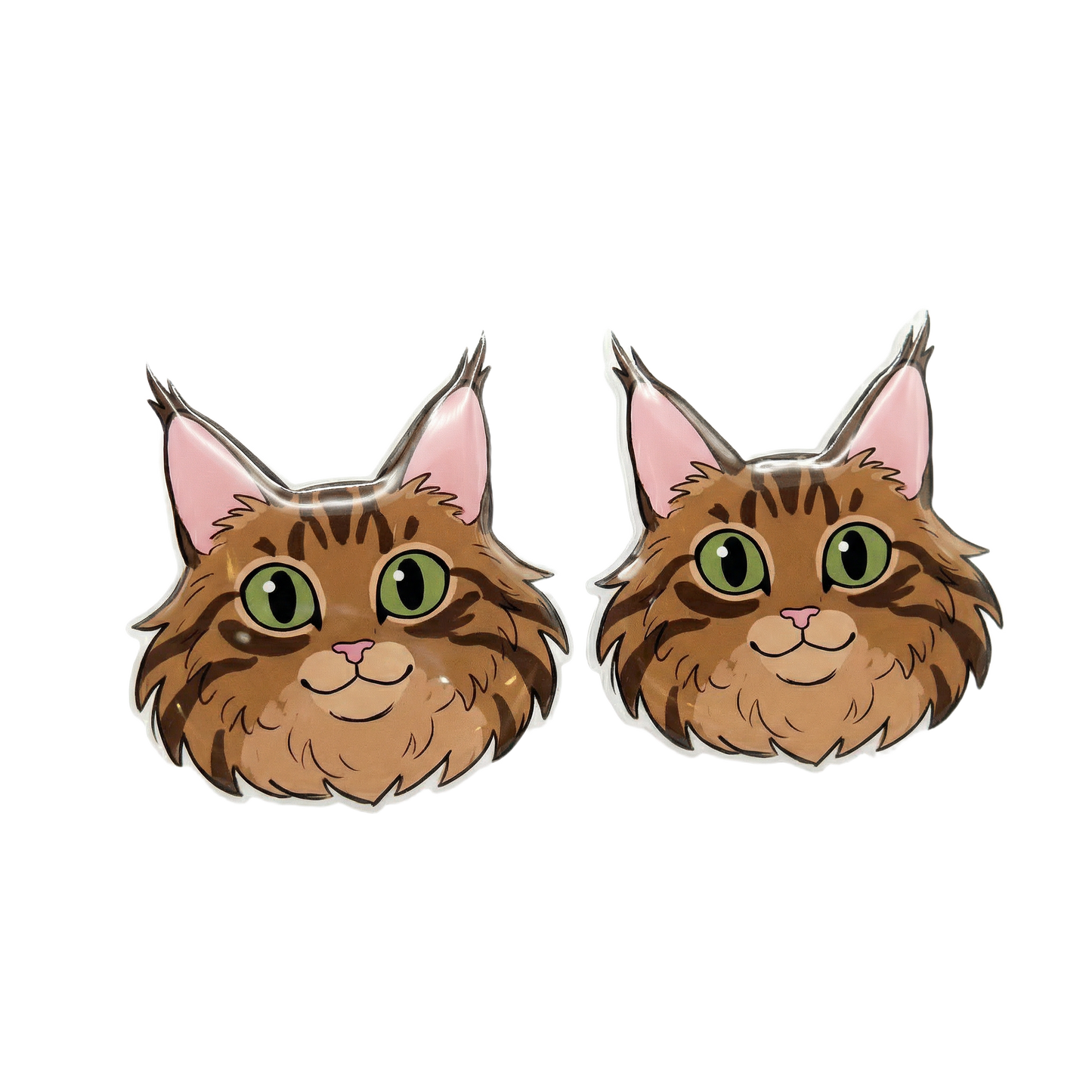 fluffy brown maine coon cat stud earrings with hypoallergenic titanium posts - nickel-free for sensitive ears, cute gift