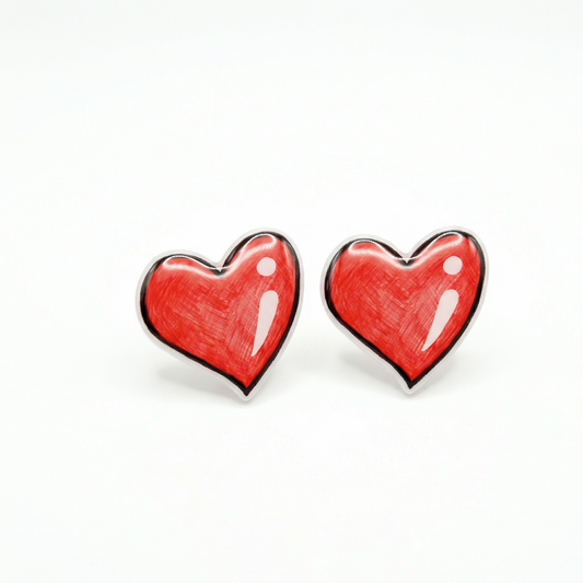 red heart titanium stud earrings with hypoallergenic posts - nickel-free for sensitive ears, cute gift