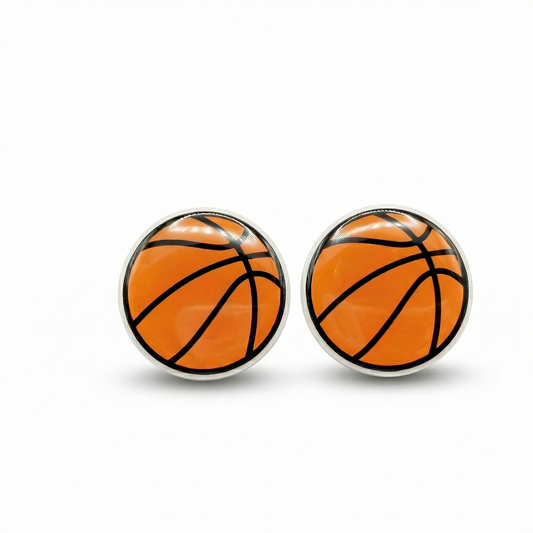 basketball stud earrings with hypoallergenic titanium posts - nickel-free for sensitive ears, cute gift