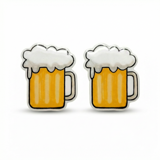 beer mug stud earrings with hypoallergenic titanium posts - nickel-free for sensitive ears, cute gift