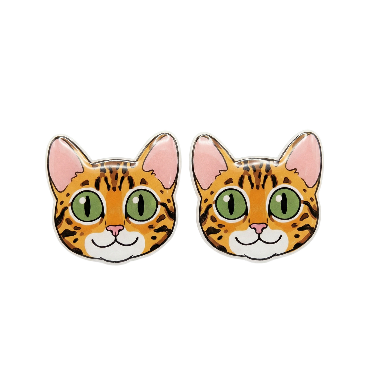 bengal cat stud earrings (green eyes) with hypoallergenic titanium posts - nickel-free for sensitive ears, cute gift