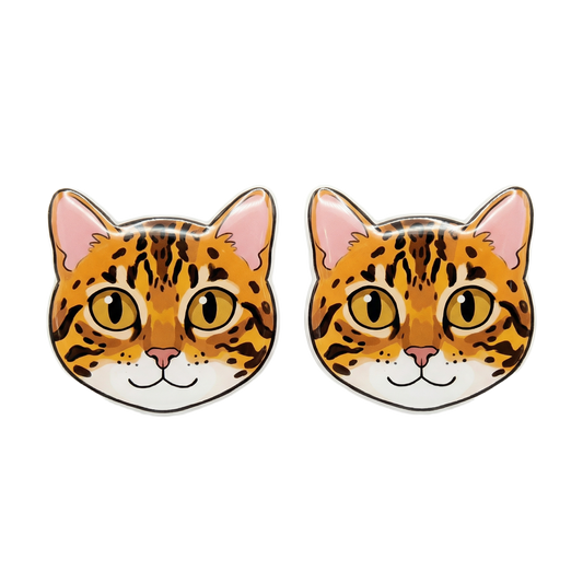 bengal cat stud earrings (golden eyes) with hypoallergenic titanium posts - nickel-free for sensitive ears, cute gift