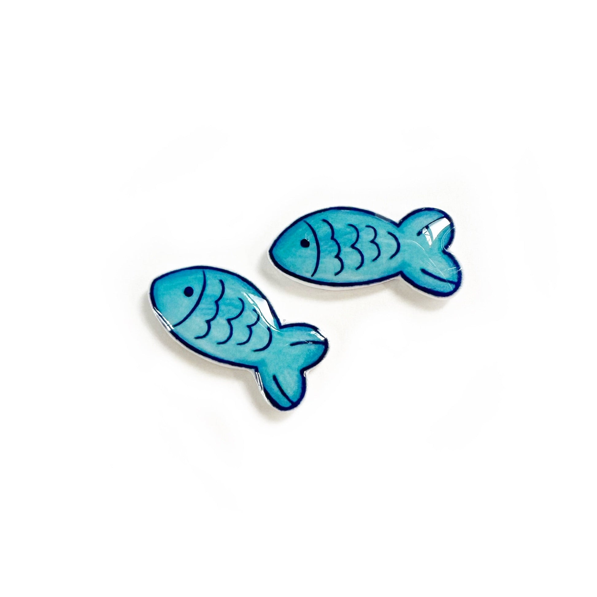 cute blue fish stud earrings with hypoallergenic titanium posts - nickel-free for sensitive ears, cute gift