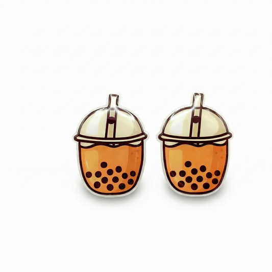 boba tea stud earrings with hypoallergenic titanium posts - nickel-free for sensitive ears, cute gift