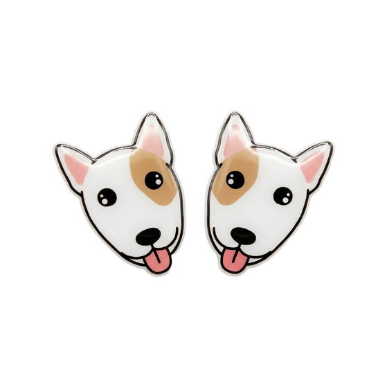 bull terrier white tan stud earrings with hypoallergenic titanium posts - nickel-free for sensitive ears, cute gift