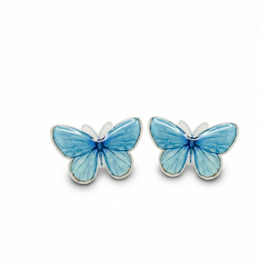 blue butterfly stud earrings with hypoallergenic titanium posts - nickel-free for sensitive ears, cute gift