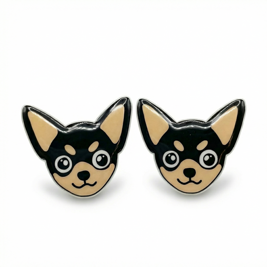 Black chihuahua titanium stud earrings for sensitive ears