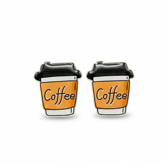 coffee cup stud earrings with hypoallergenic titanium posts - nickel-free for sensitive ears, cute gift