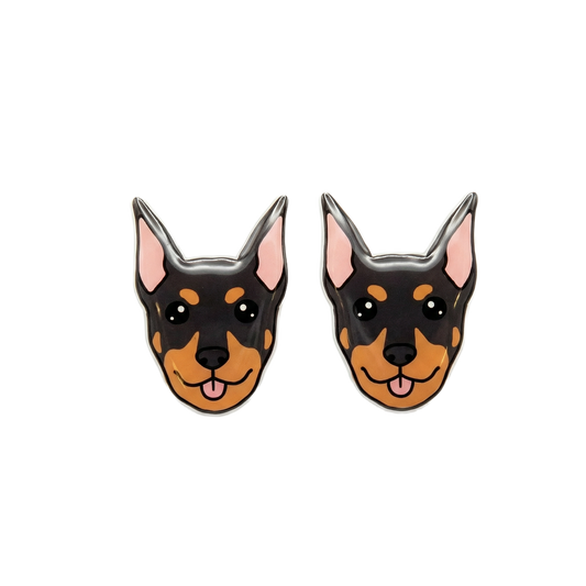 doberman black & tan stud earrings with hypoallergenic titanium posts - nickel-free for sensitive ears, cute gift