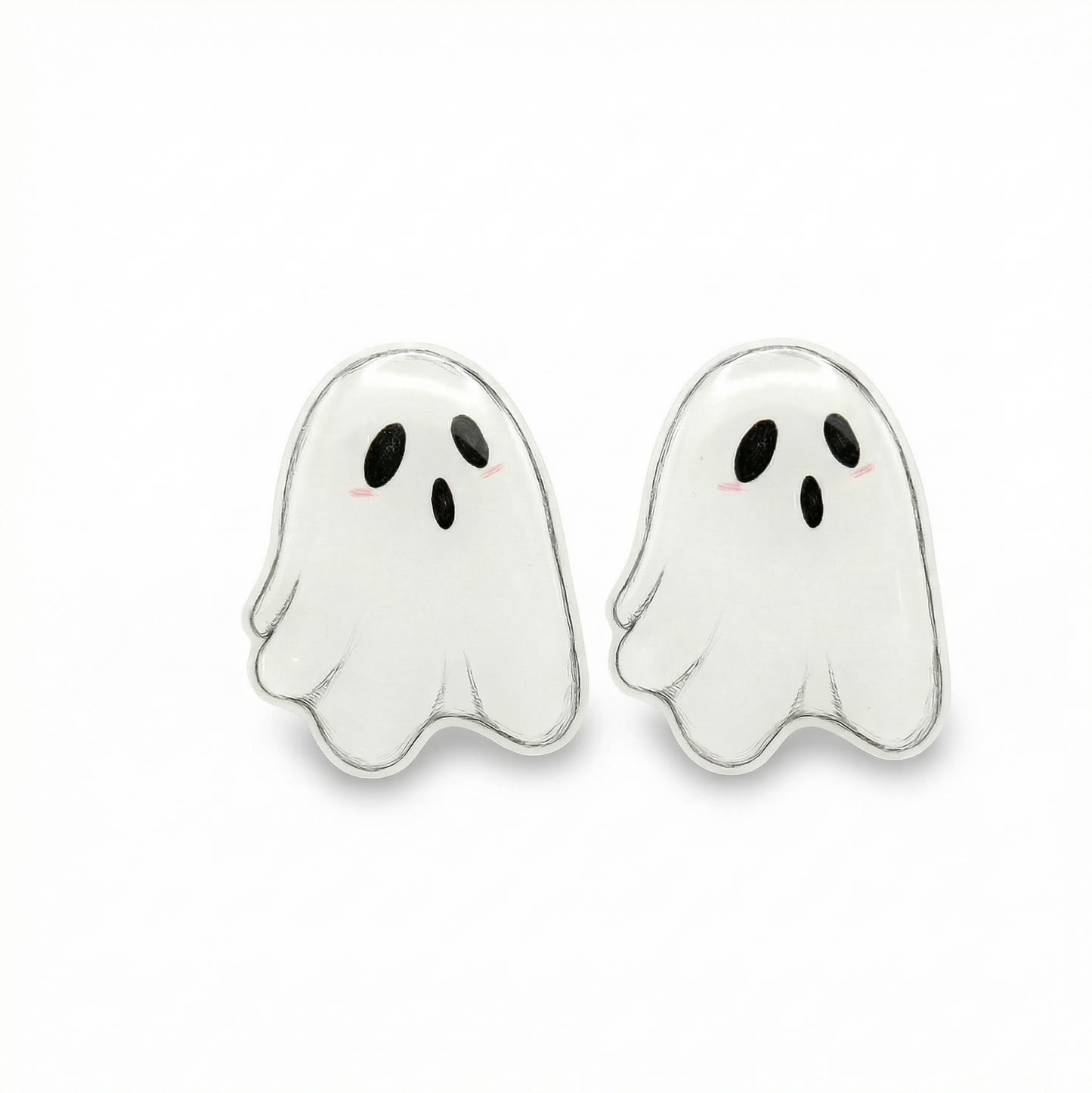 Ghost-shaped earrings on a white background