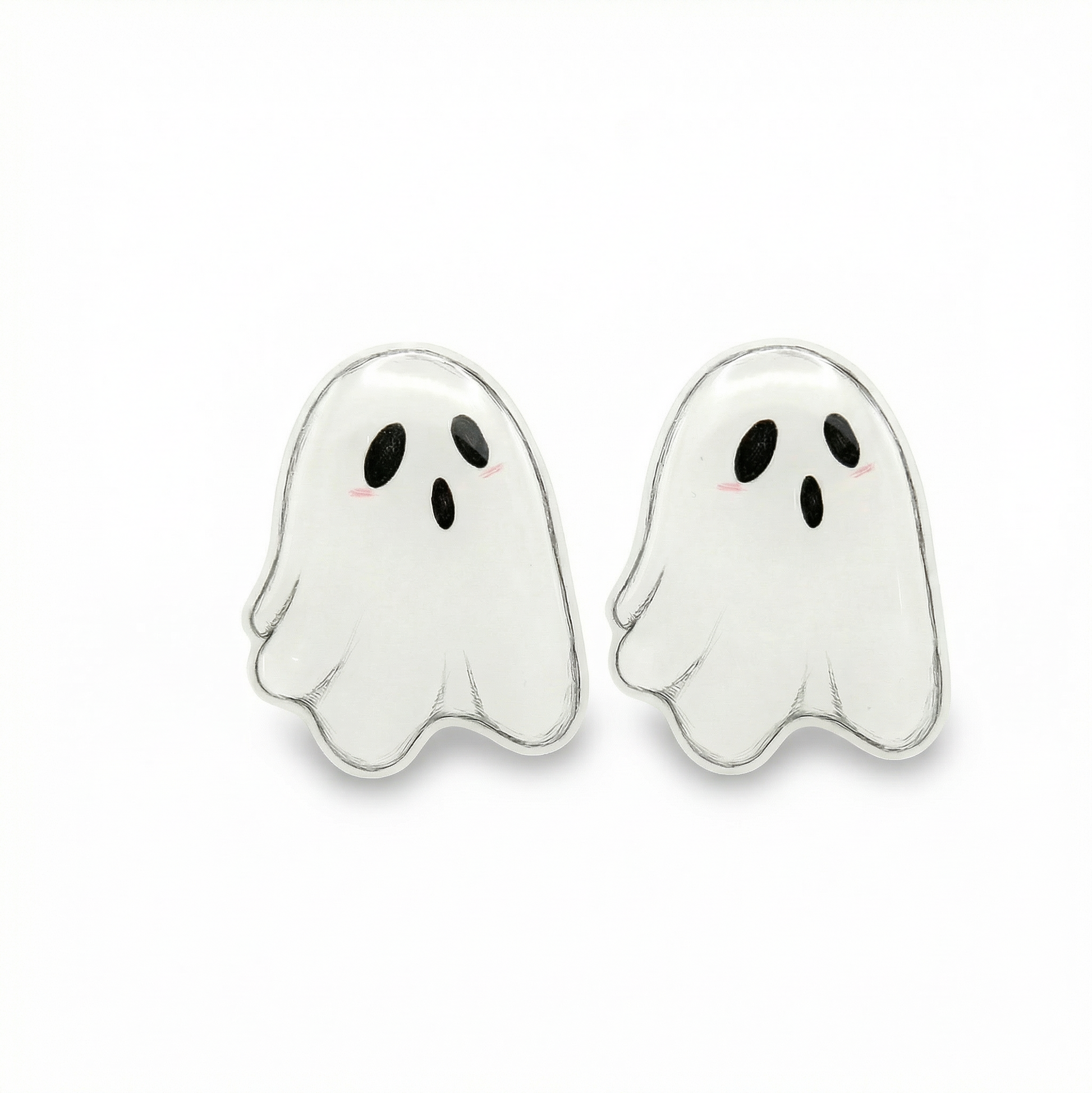 Ghost-shaped earrings on a white background