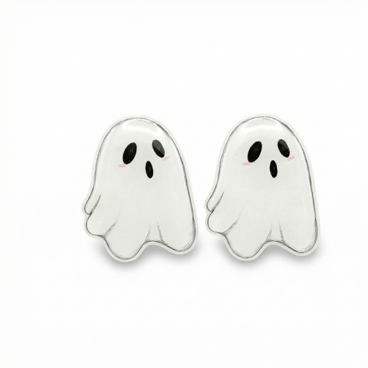 Ghost-shaped earrings on a white background