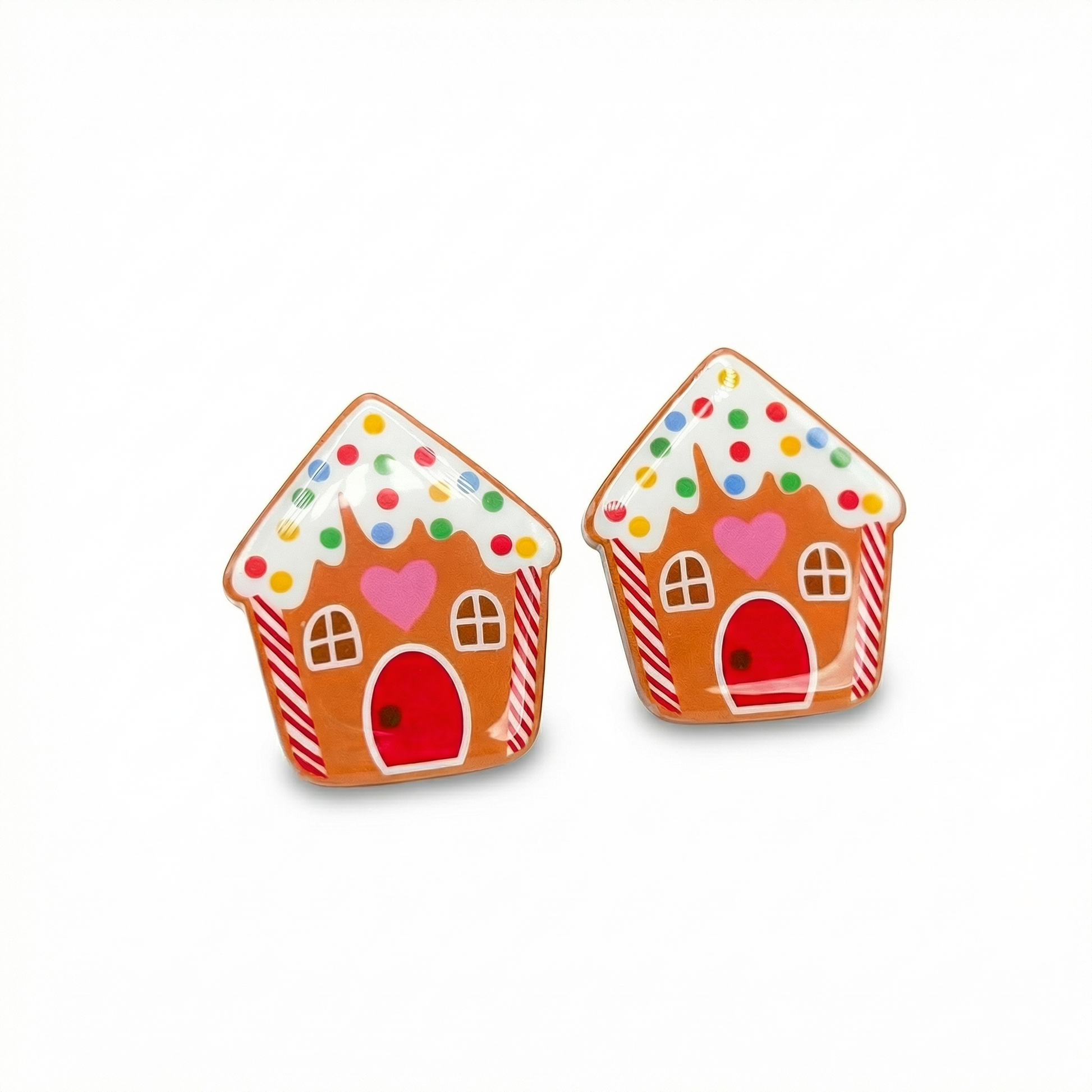 gingerbread house stud earrings with hypoallergenic titanium posts - nickel-free for sensitive ears, cute gift