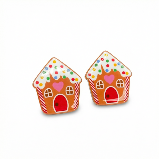 gingerbread house stud earrings with hypoallergenic titanium posts - nickel-free for sensitive ears, cute gift