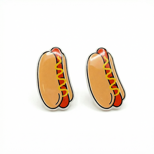 hot dog stud earrings with hypoallergenic titanium posts - nickel-free for sensitive ears, cute gift