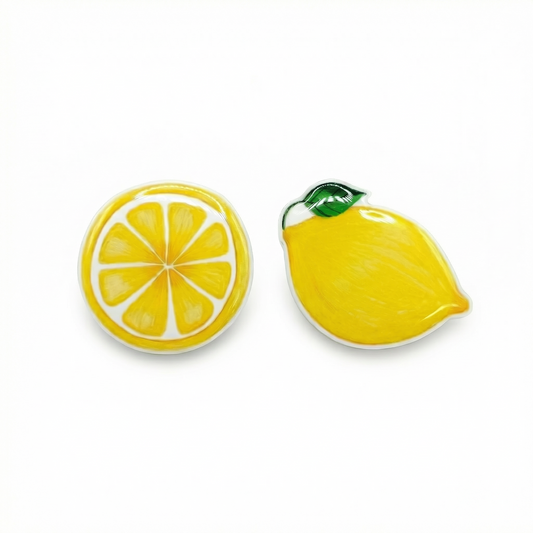 lemon mismatch stud earrings with hypoallergenic titanium posts - nickel-free for sensitive ears, cute gift