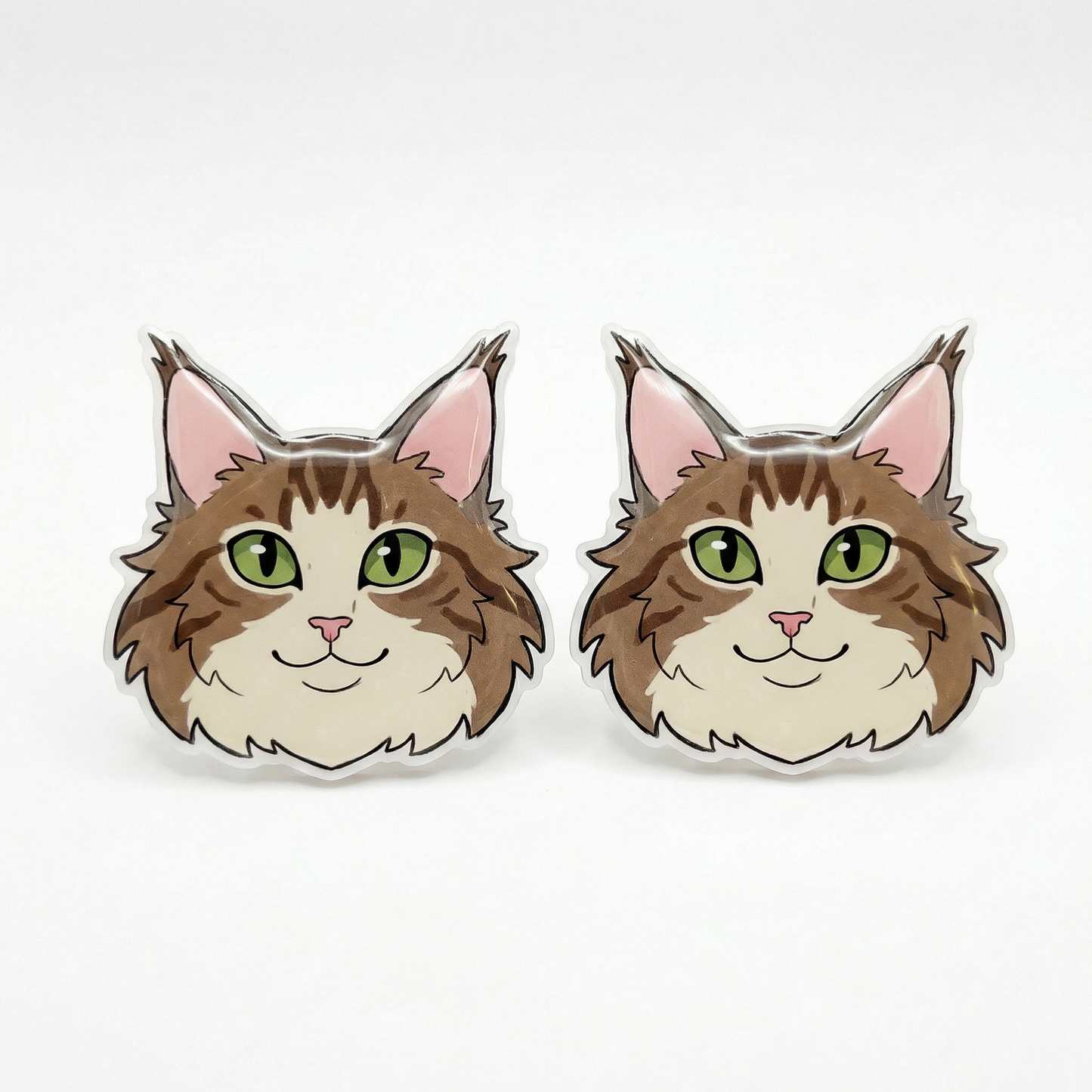 Maine coon cat green eyes titanium stud earrings for sensitive ears