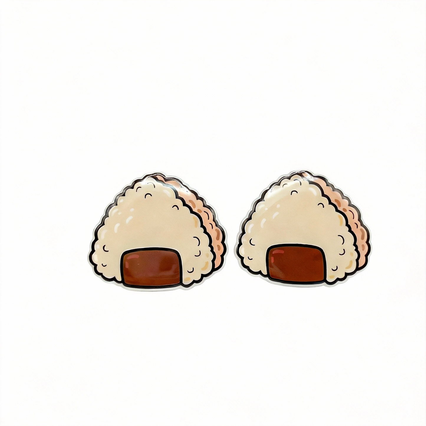 Onigiri-shaped earrings on a white background