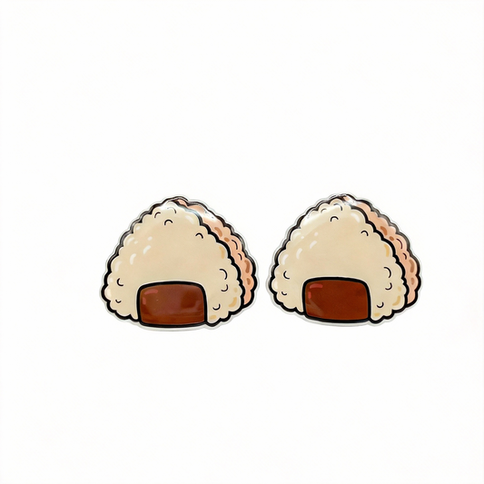 Onigiri-shaped earrings on a white background