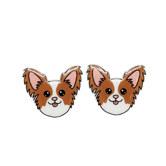 papillon brown & white stud earrings with hypoallergenic titanium posts - nickel-free for sensitive ears, cute gift