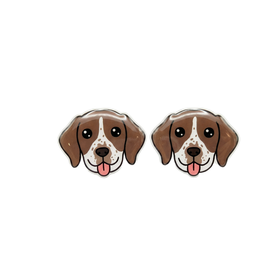 pointer brown & white stud earrings with hypoallergenic titanium posts - nickel-free for sensitive ears, cute gift