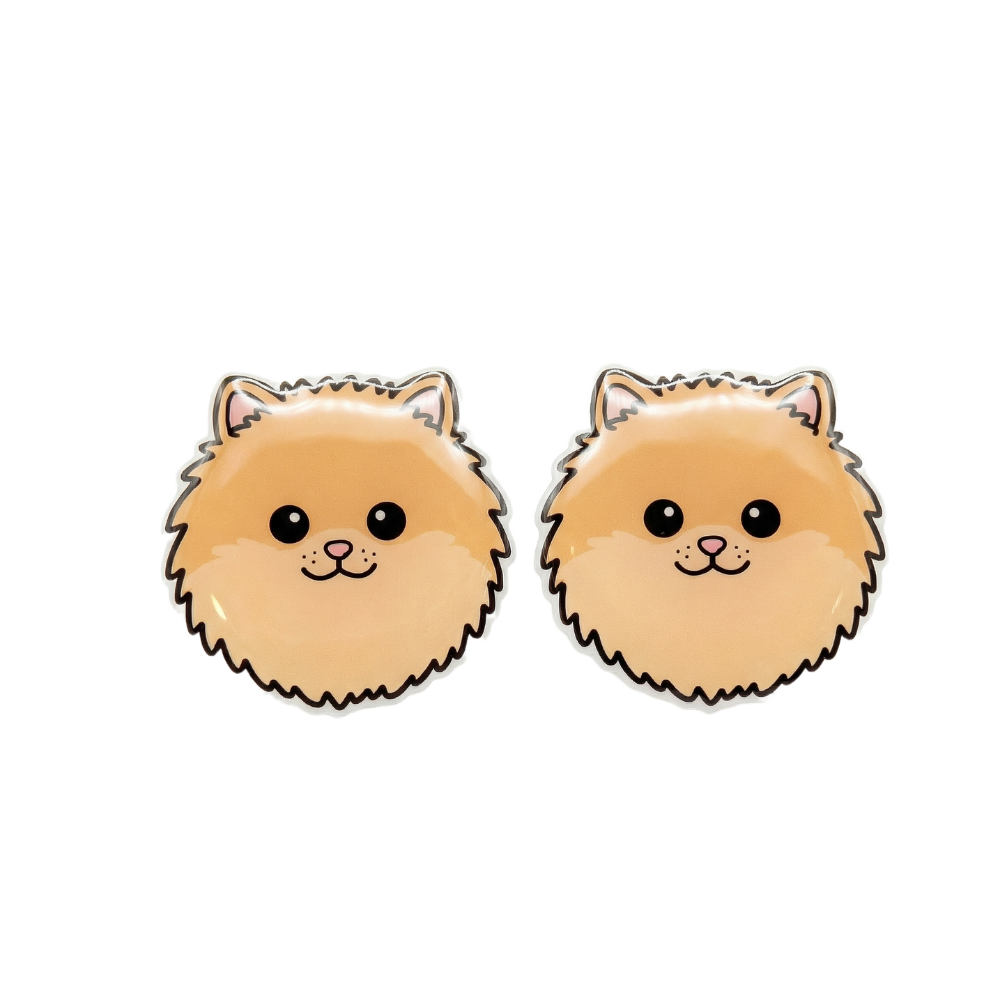pomeranian golden stud earrings with hypoallergenic titanium posts - nickel-free for sensitive ears, cute gift