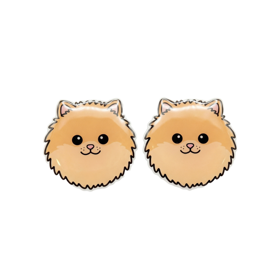 pomeranian golden stud earrings with hypoallergenic titanium posts - nickel-free for sensitive ears, cute gift