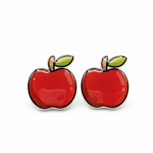 red apple stud earrings with hypoallergenic titanium posts - nickel-free for sensitive ears, cute gift