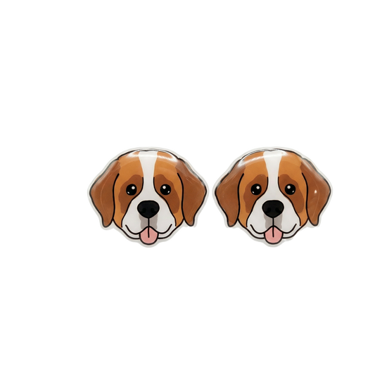 saint bernard brown & white titanium stud earringss with hypoallergenic titanium posts - nickel-free for sensitive ears, cute gift
