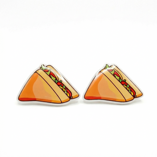 Sandwich-shaped earrings on a white background
