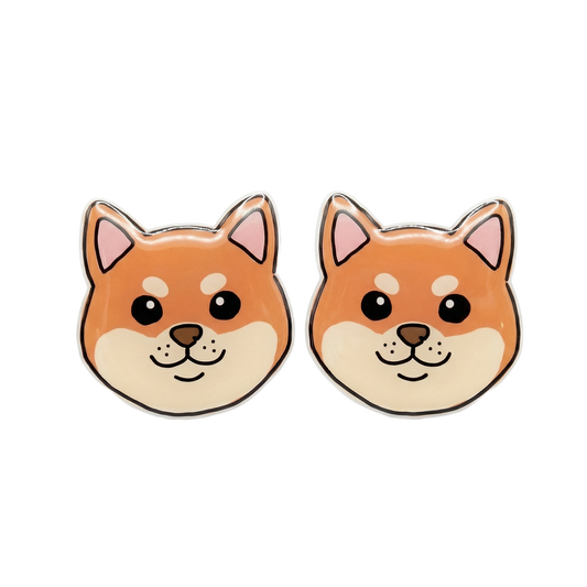 shiba inu titanium stud earringss with hypoallergenic titanium posts - nickel-free for sensitive ears, cute gift