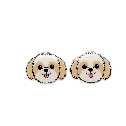 shih tzu tan & white titanium stud earrings with hypoallergenic titanium posts - nickel-free for sensitive ears, cute gift