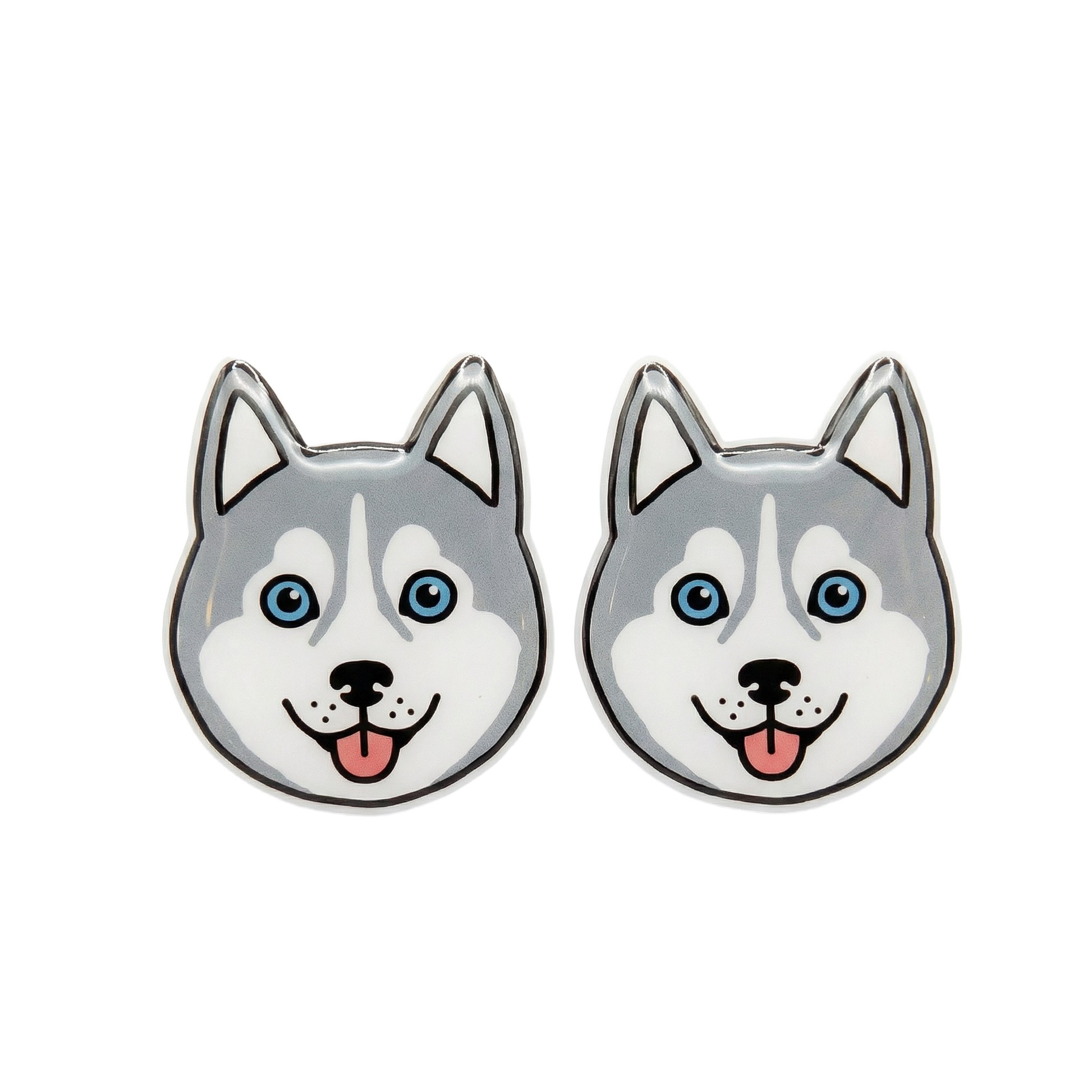 siberian husky gray titanium stud earringss with hypoallergenic titanium posts - nickel-free for sensitive ears, cute gift