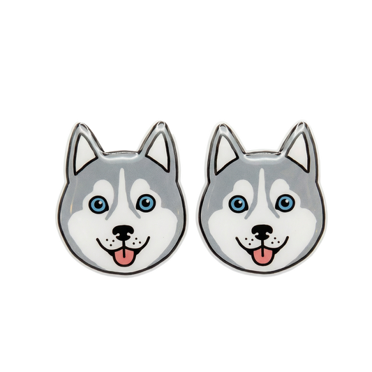siberian husky gray titanium stud earringss with hypoallergenic titanium posts - nickel-free for sensitive ears, cute gift