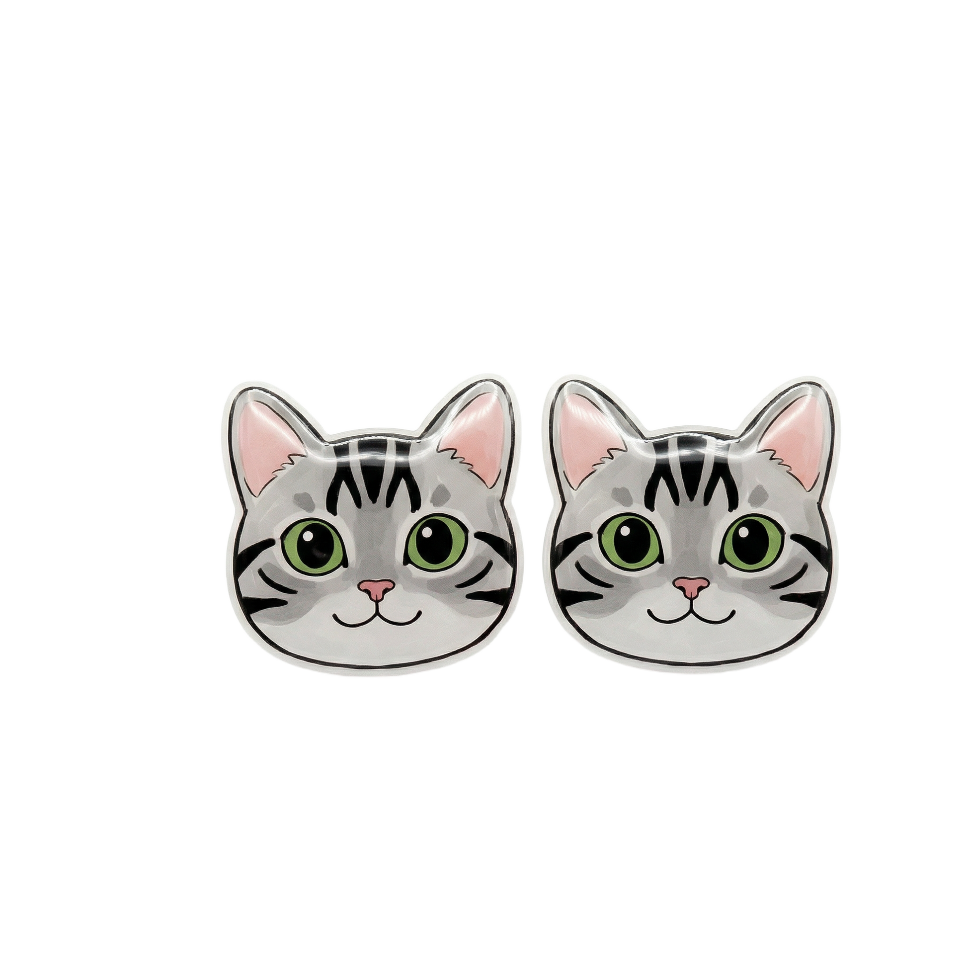 silver tabby cat stud earrings with green eyes with hypoallergenic titanium posts - nickel-free for sensitive ears, cute gift