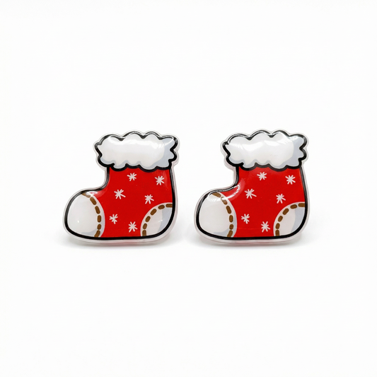 christmas stockings stud earrings with hypoallergenic titanium posts - nickel-free for sensitive ears, cute gift