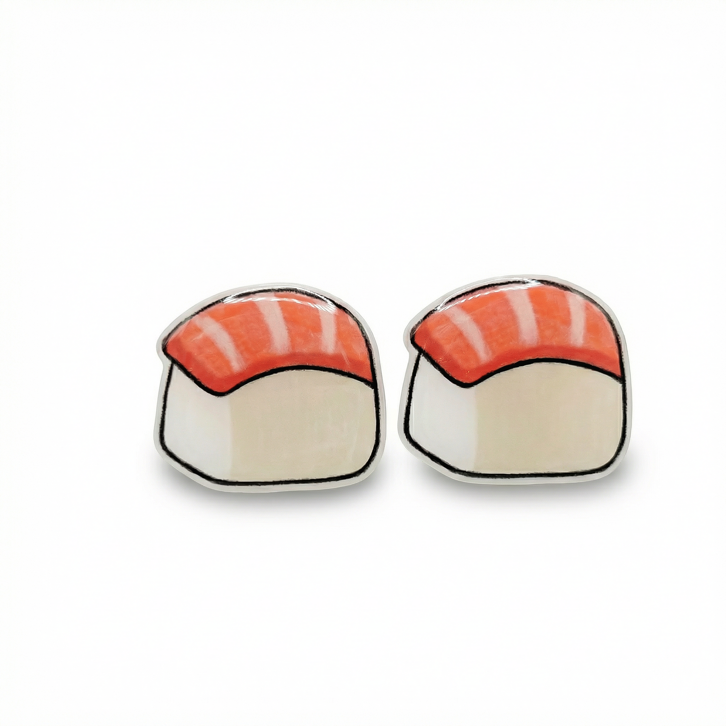 Sushi-shaped earrings on a white background
