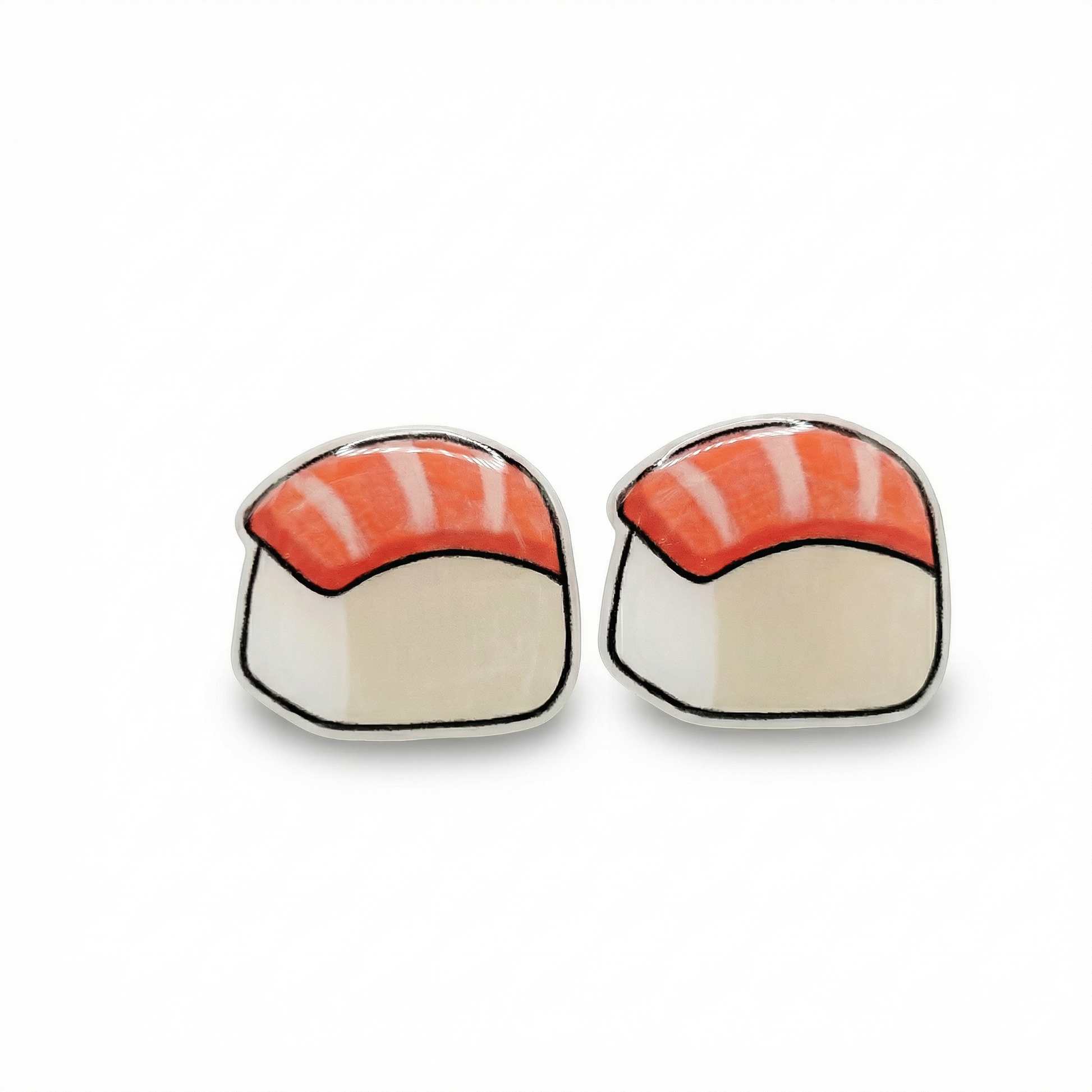 Sushi-shaped earrings on a white background