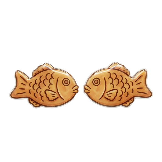 taiyaki fish titanium stud earringss with hypoallergenic titanium posts - nickel-free for sensitive ears, cute gift