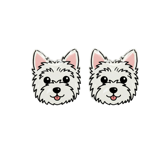 terrier white titanium stud earringss with hypoallergenic titanium posts - nickel-free for sensitive ears, cute gift