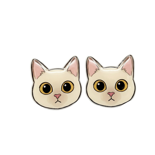 cream white cat stud earrings with hypoallergenic titanium posts - nickel-free for sensitive ears, cute gift