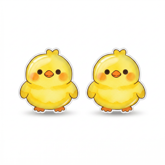 Two cute yellow cartoon chicks with orange beaks and feet, shown side by side on a plain white background.
