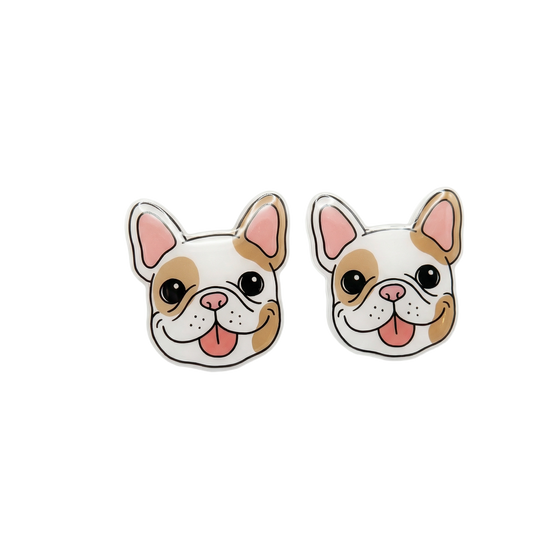 french bulldog white & tan stud earrings with hypoallergenic titanium posts - nickel-free for sensitive ears, cute gift