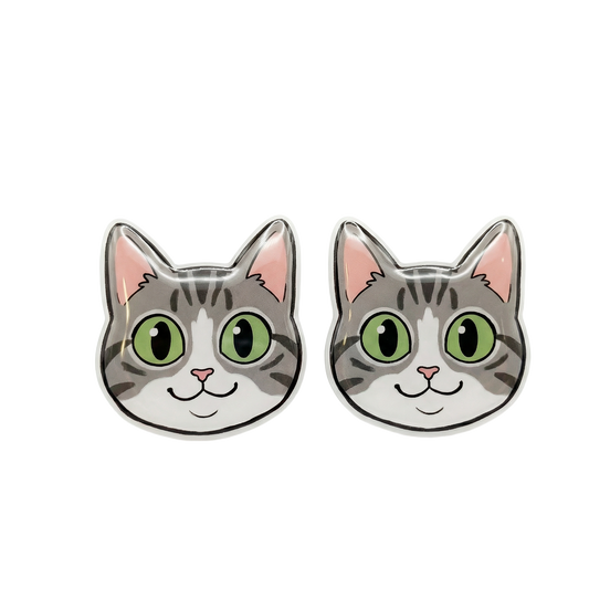 gray tabby cat green eyes titanium stud earrings with hypoallergenic titanium posts - nickel-free for sensitive ears, cute gift