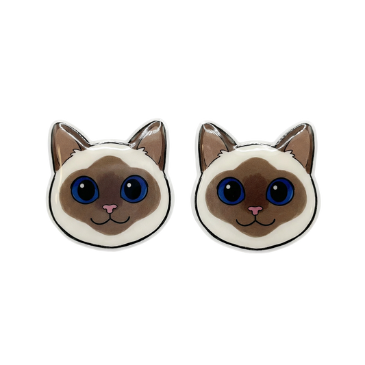 seal-point-siamese-cat-blue-eyes-titanium-stud-earrings stud earringss with hypoallergenic titanium posts - nickel-free for sensitive ears, cute gift